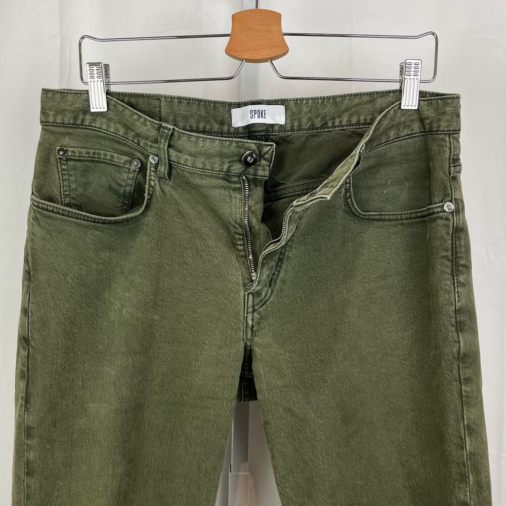 SPOKE Mens Size 33 x 28 Build B Five Pocket Jeans Zip Fly Cotton Denim Green - Picture 6 of 10